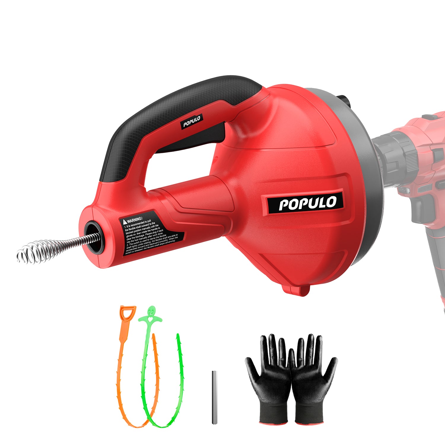 POPULO Electric Drain Augerï¼Œ25Ft Plumbing Snake Drain Clog Remover Tools,  Cordless Drain Cleaner for Toil