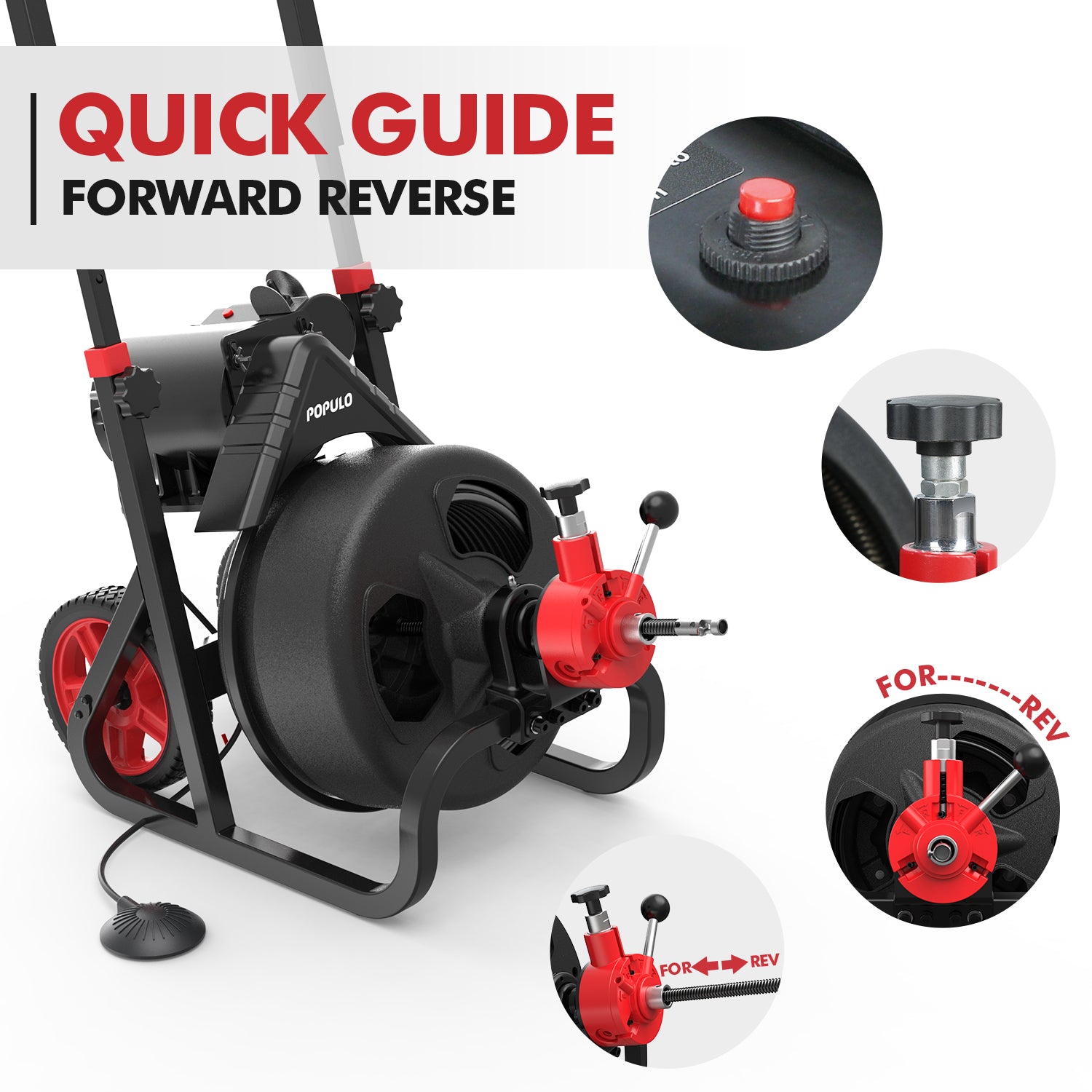 Quadraplex Drain Machine DRAIN CLEANING MACHINE, 75FT – Populo Tools