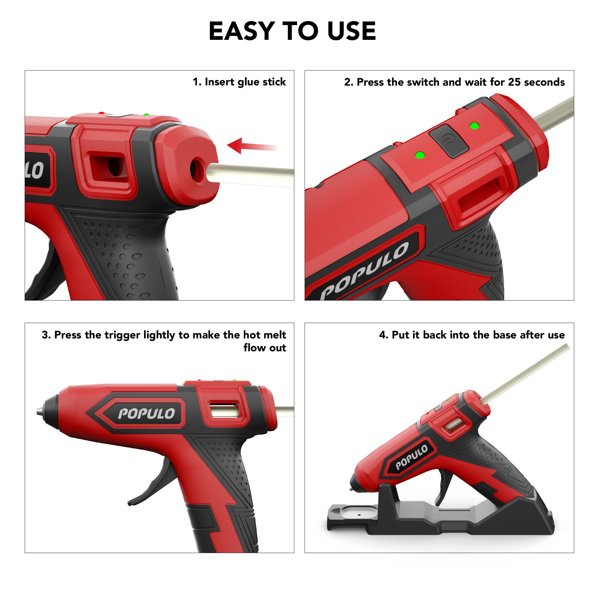 USB Rechargeable Hot Melt Cordless Glue Gun (70515) Comes with Glue Sticks  (4Pcs 150mm) and charging cable, Ideal for DIY Crafts & Repairs - Rolson  Tools